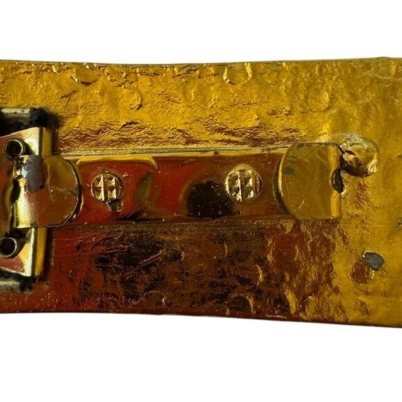 Vintage Gold-Tone Metal Waist Belt With Textured Rectangular Clasp & Elastic Bac - Picture 10 of 10
